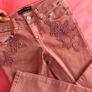 Pink embroidered jeans !!